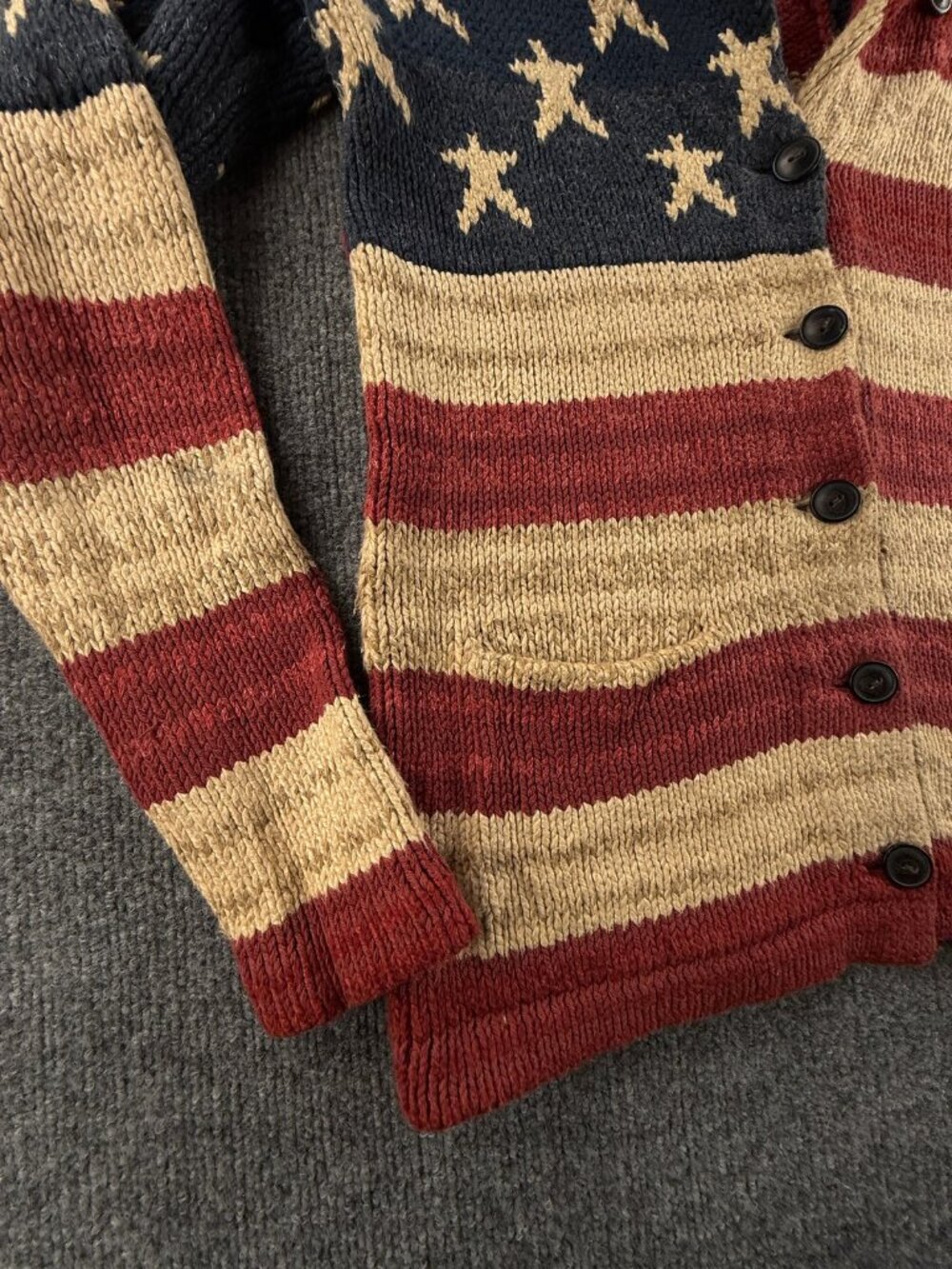 Ralph Lauren AOP Flag Sweater Chunky USA Colorful Stars Stripes Cotton Linen - Picture 2 of 16